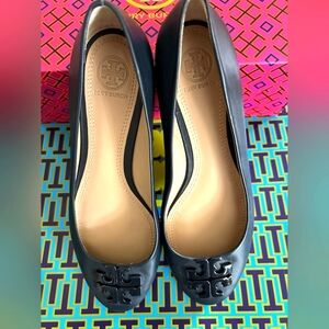 Tory Burch Lowell Designer Black Wedge Pump Heel Shoes 8.5